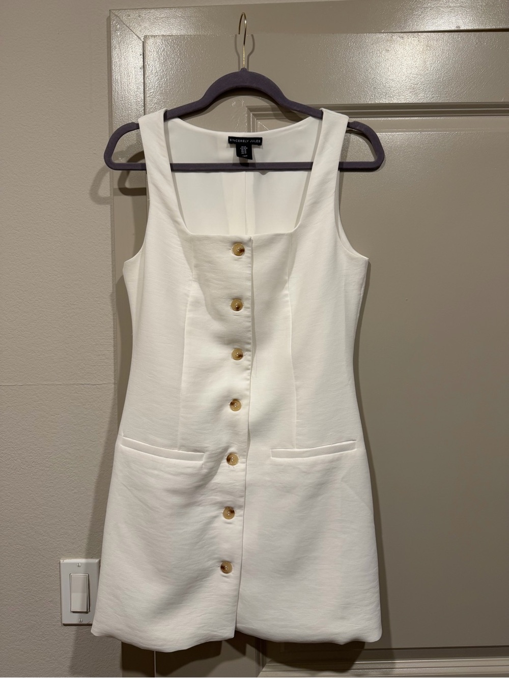 Sincerely Jules White Mini Dress with Gold Buttons